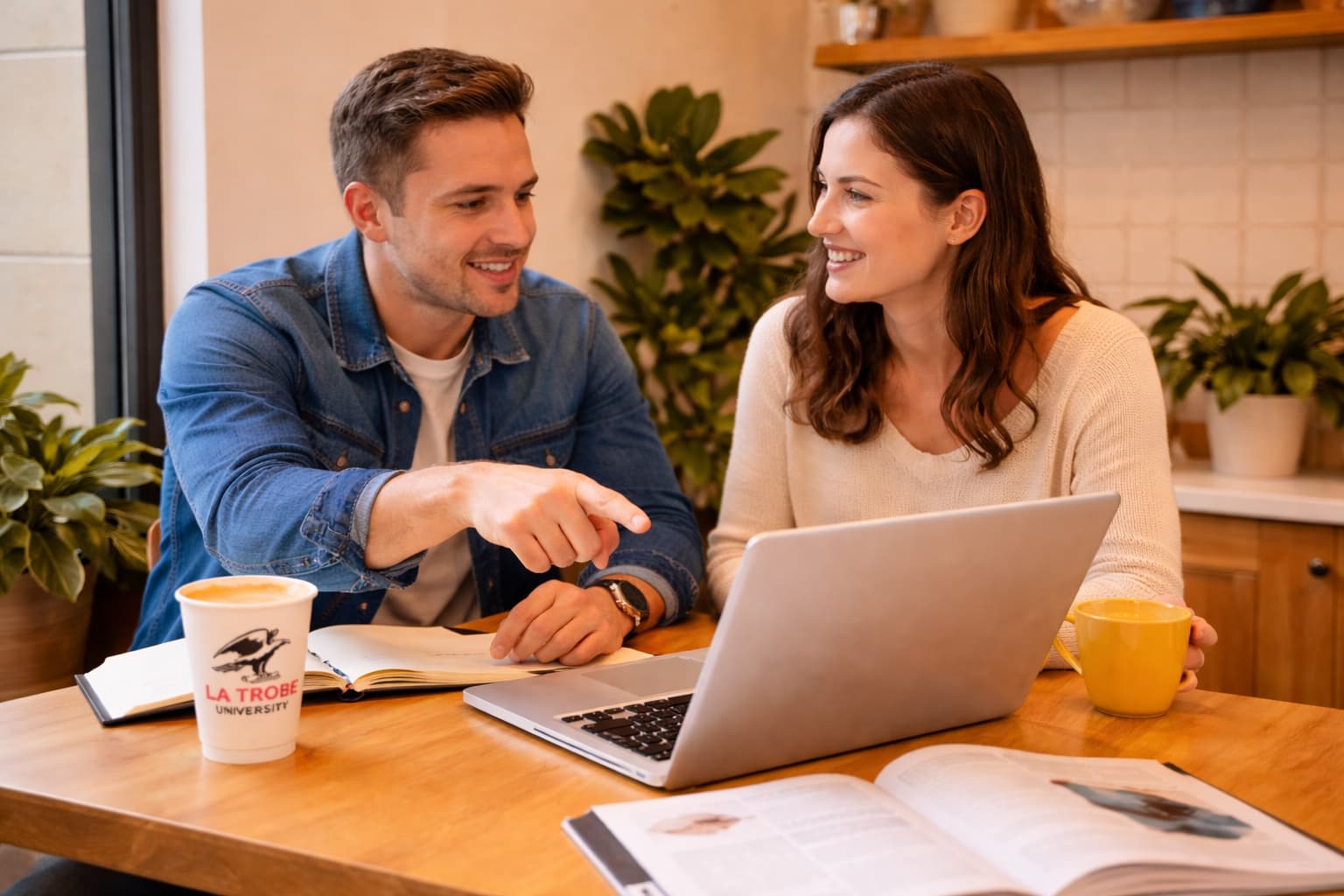 Two students studying together at the café